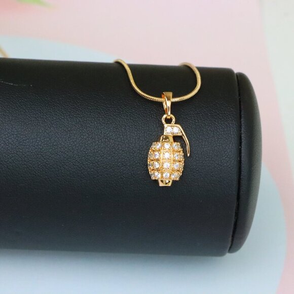 "Crystal Studded Rose Gold Grenade Pendant in Miniature Design, XPPT1860 - Picture 6 of 13